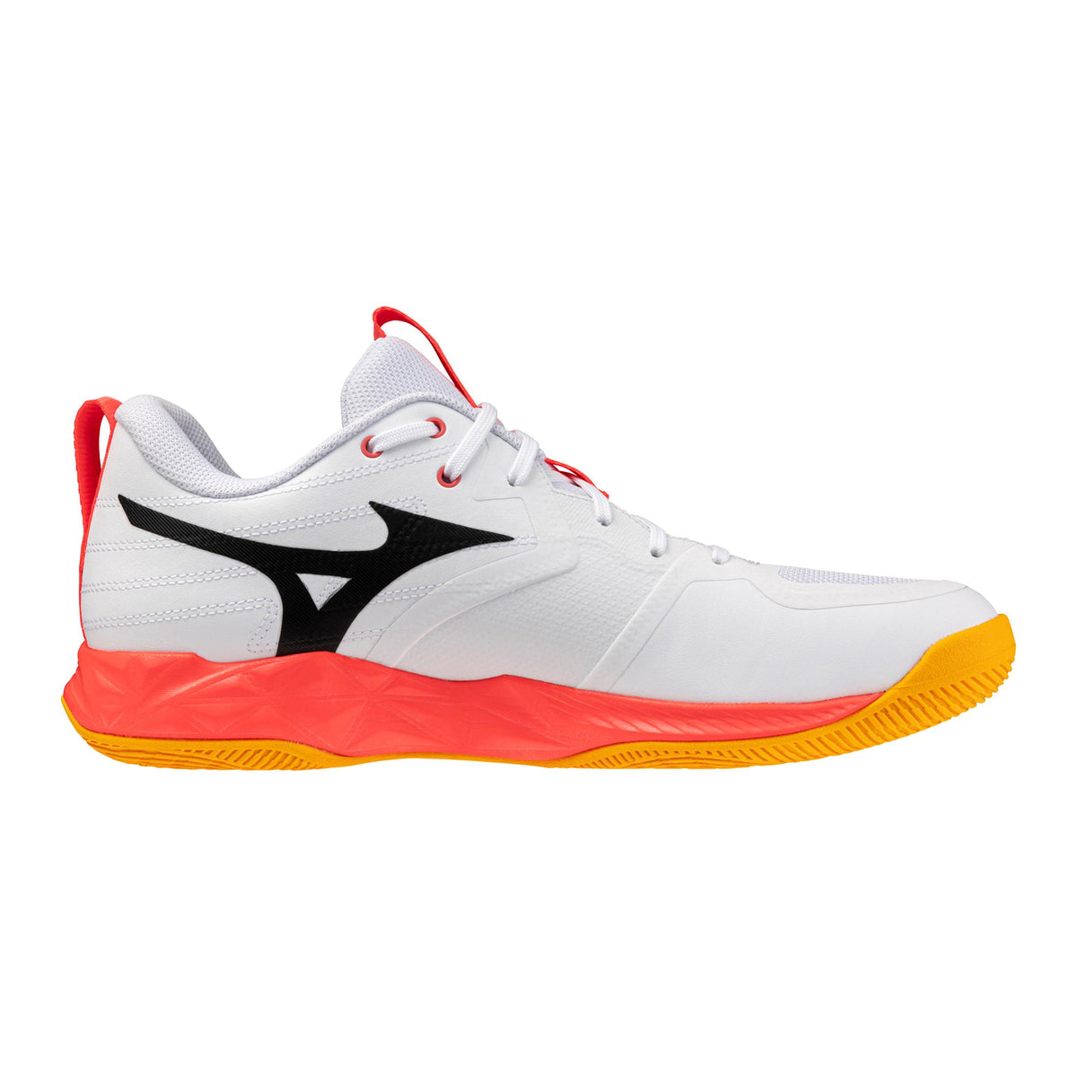 Mizuno Momentum 4 Pro Unisex Volleyball Shoes - White/Fiery Coral, medial side view
