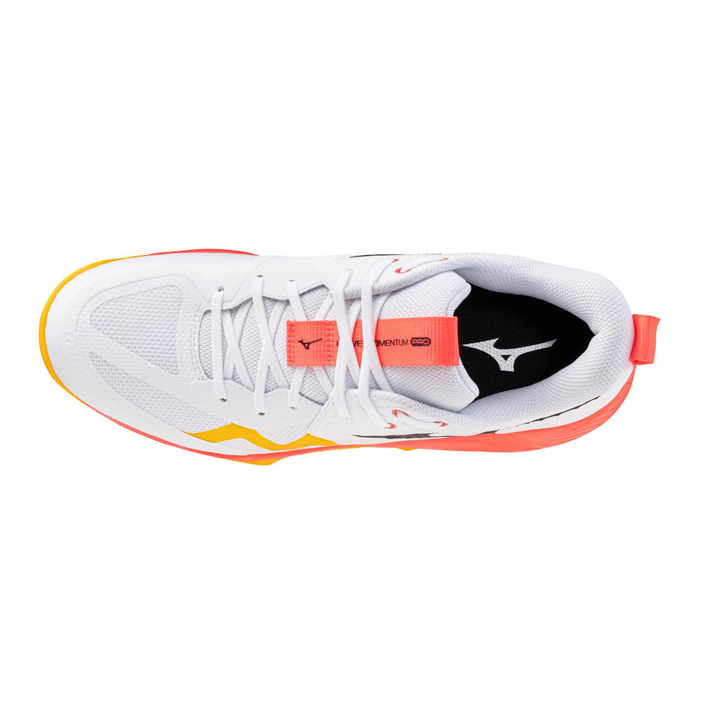 Mizuno Momentum 4 Pro Unisex Volleyball Shoes - White/Fiery Coral, top view