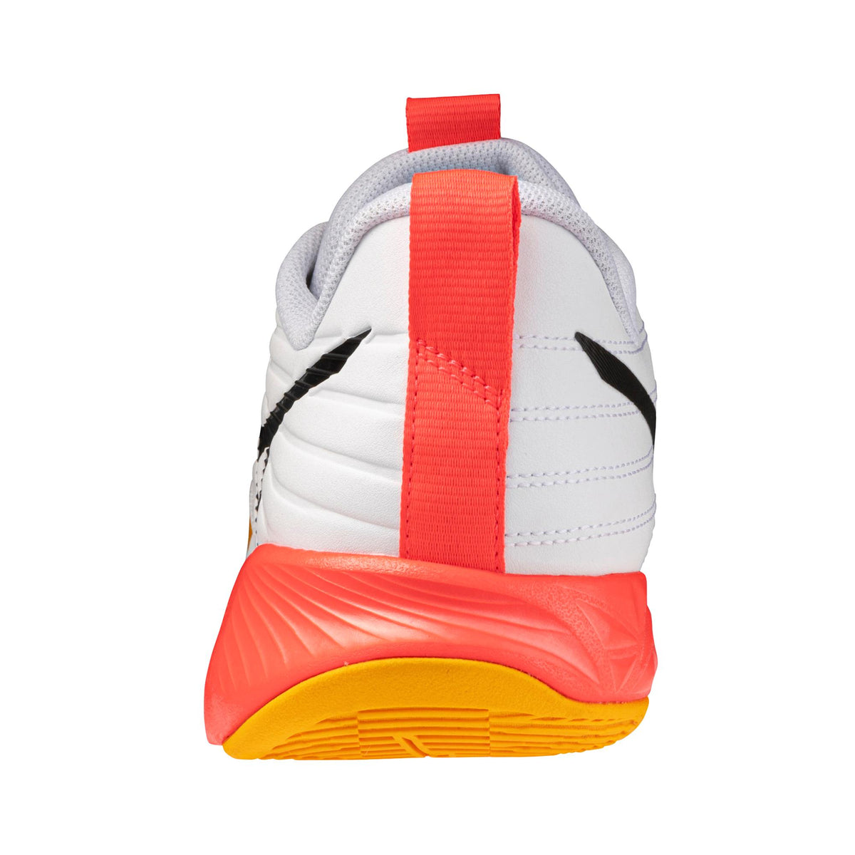 Mizuno Momentum 4 Pro Unisex Volleyball Shoes - White/Fiery Coral, back view