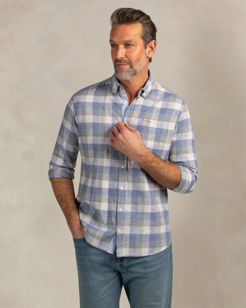 New Zealand Auckland Men's Linen Checked Shirt