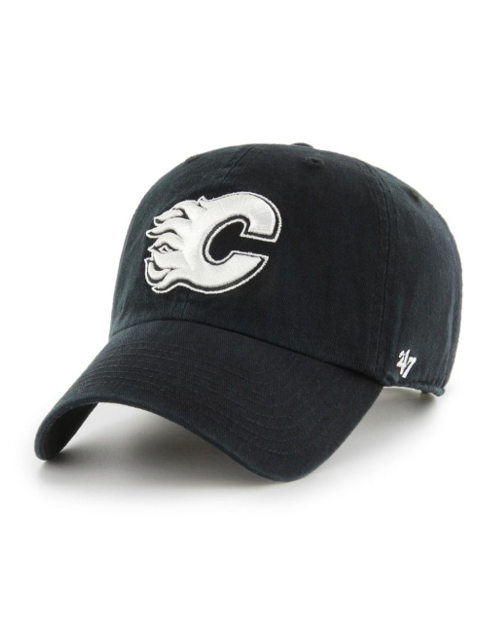 47 Brand NHL Clean Up Adjustable Hat - Black/White - Calgary Flames, front view