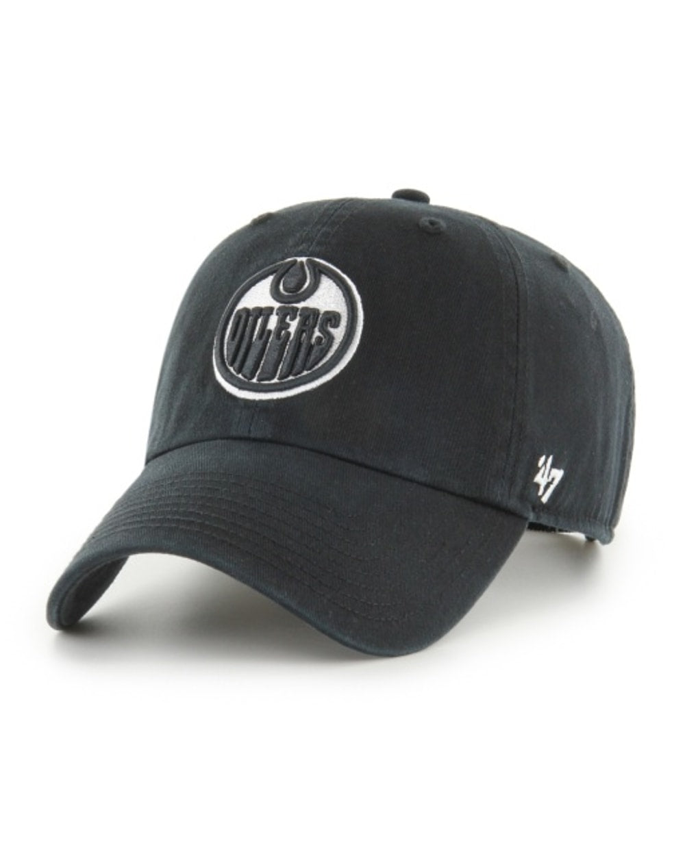 47 Brand NHL Clean Up Adjustable Hat - Black/White - Edmonton Oilers, front view