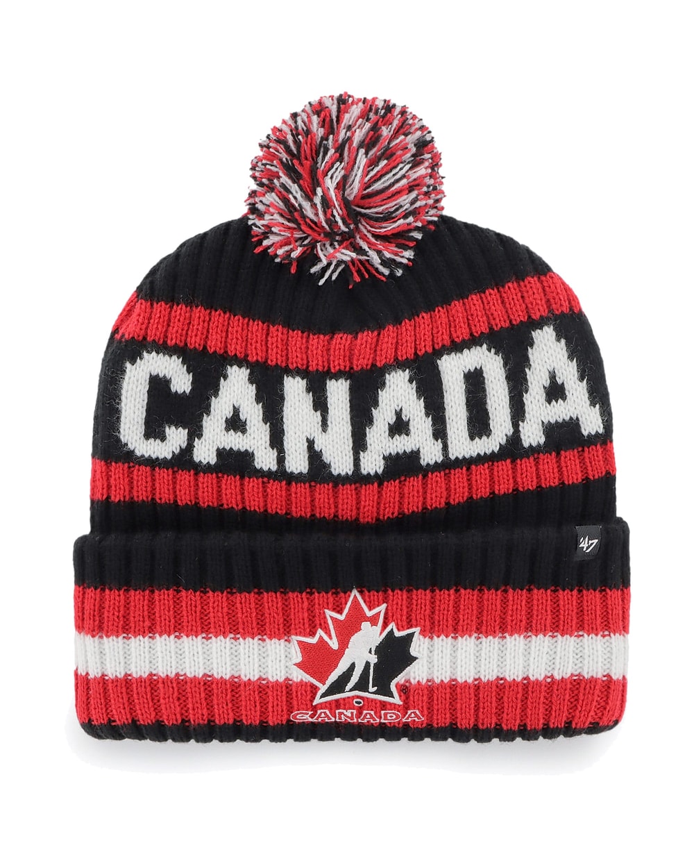 47 Brand Team Canada Bering cuffed knit hat with pom, black and red - front