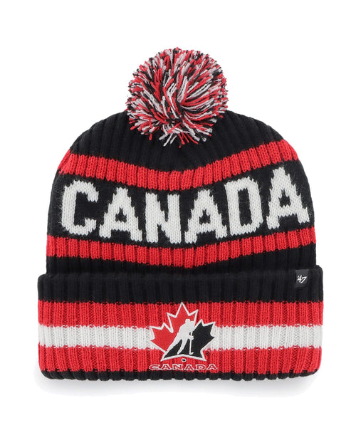 47 Brand Team Canada Bering cuffed knit hat with pom, black and red - front