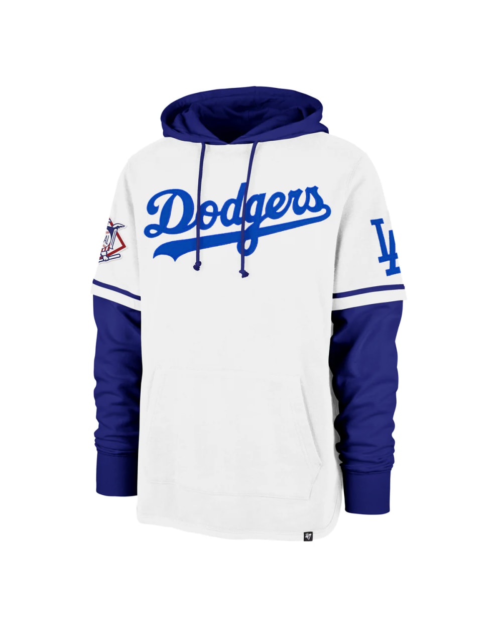 '47 Brand Threefold Seventies Shortstop Pullover - Los Angeles Dodgers, white and royal, front view
