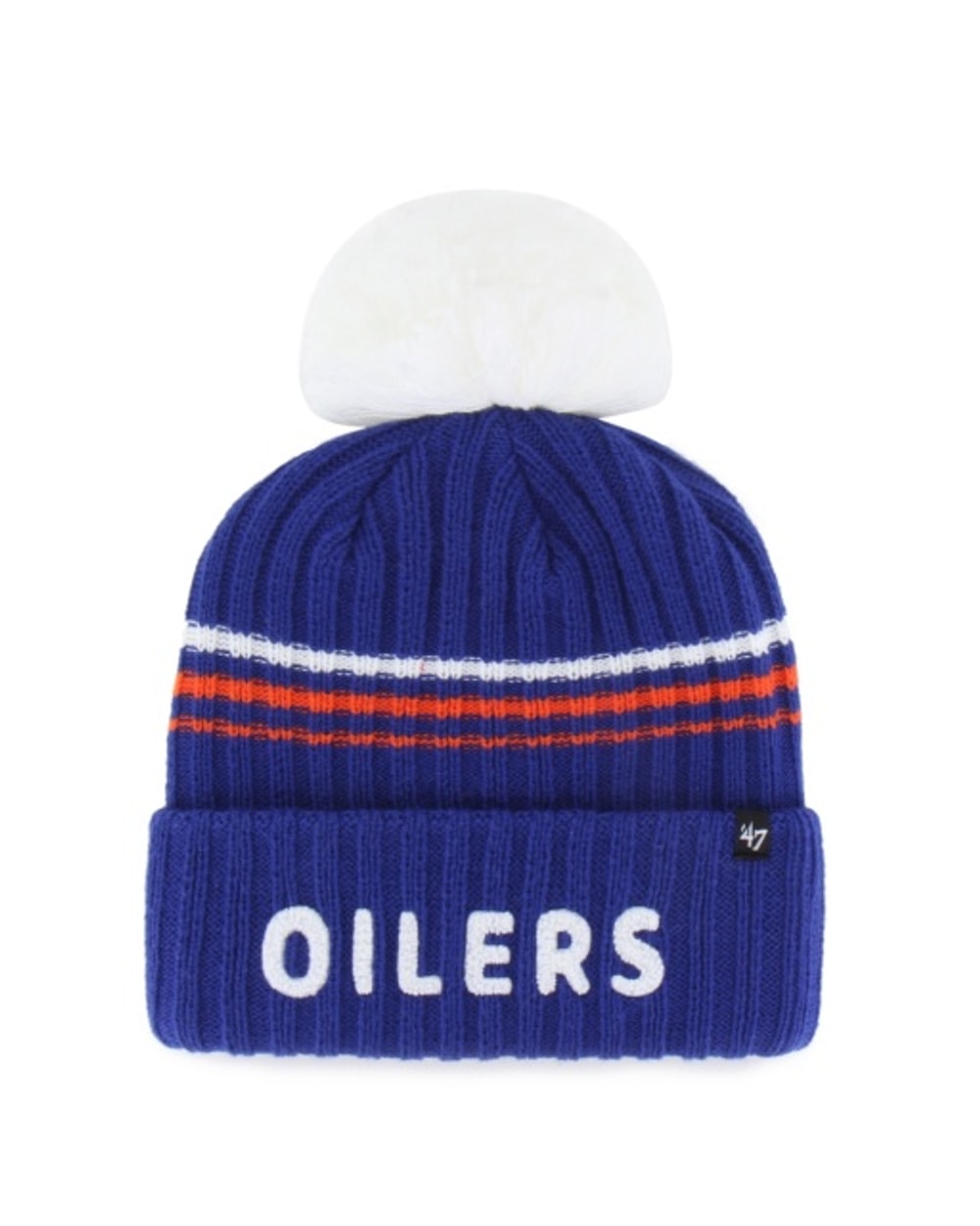 47 Brand Women's Edmonton Oilers Fuzzy Script Cuffed Knit Toque - Edmonton Oilers, front view