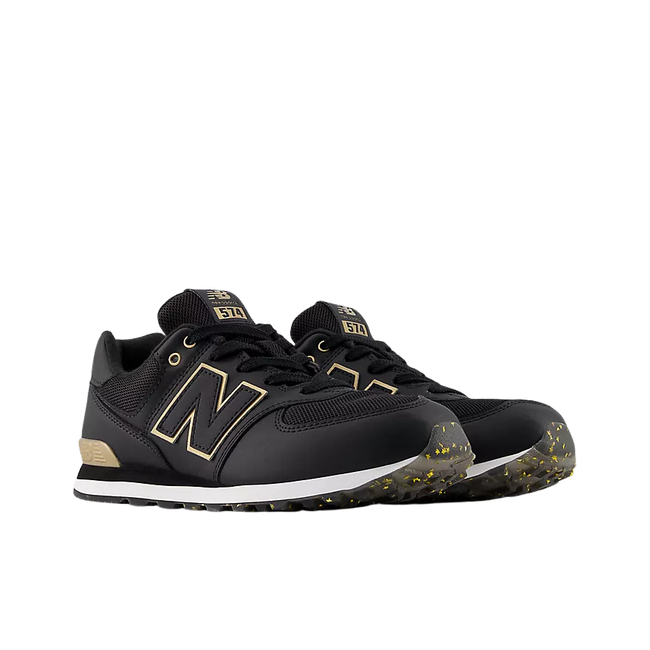 New Balance Kid's 574 - Black/Gold angled view