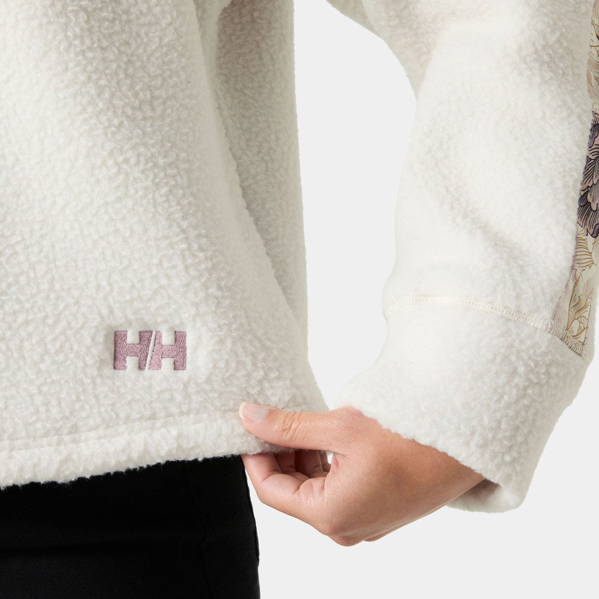 Helly Hansen Women's Imperial Pile Zip Pullover, Snow, cuff and logo detail