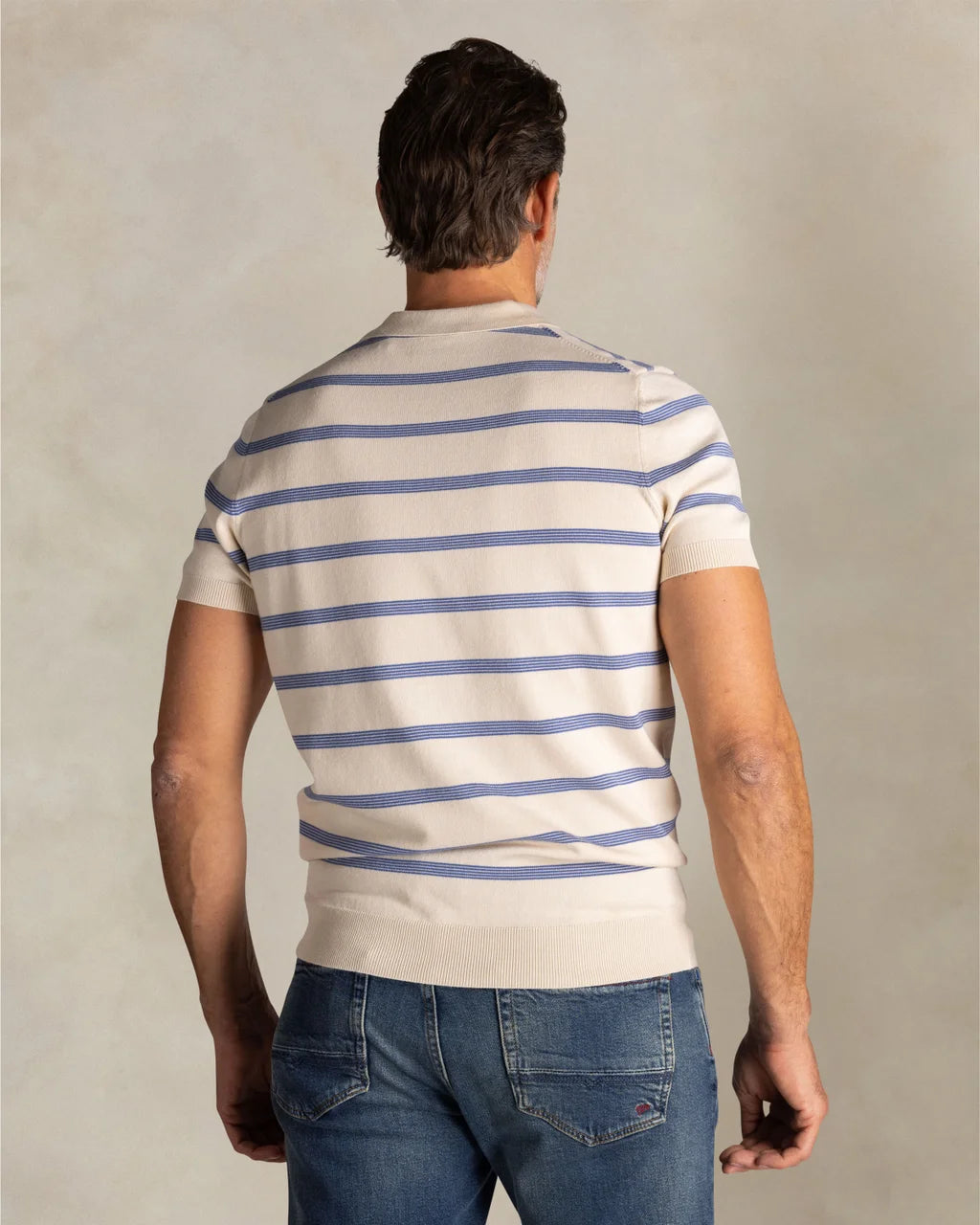 New Zealand Auckland Men's Ecru Striped Knit Polo