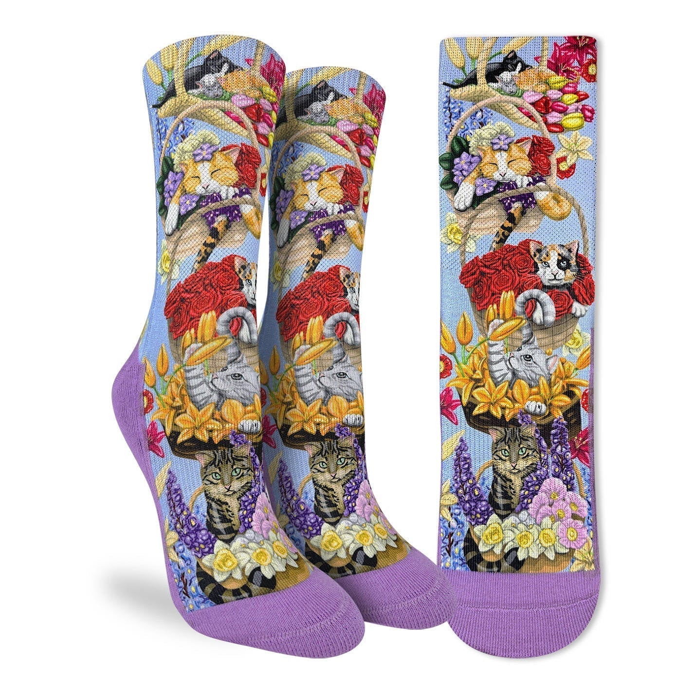 Good Luck Sock Women's Cats Playing with Flower Baskets Socks