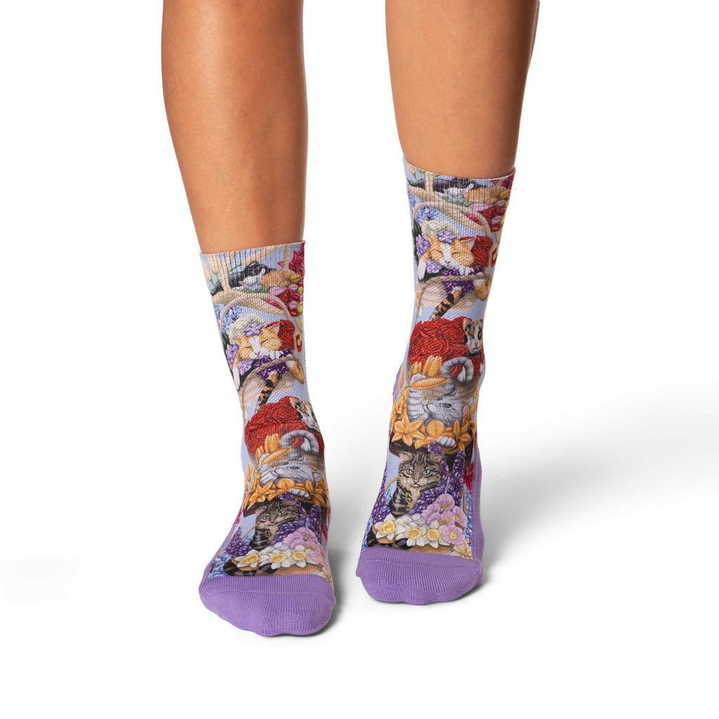 Good Luck Sock Women's Cats Playing with Flower Baskets Socks