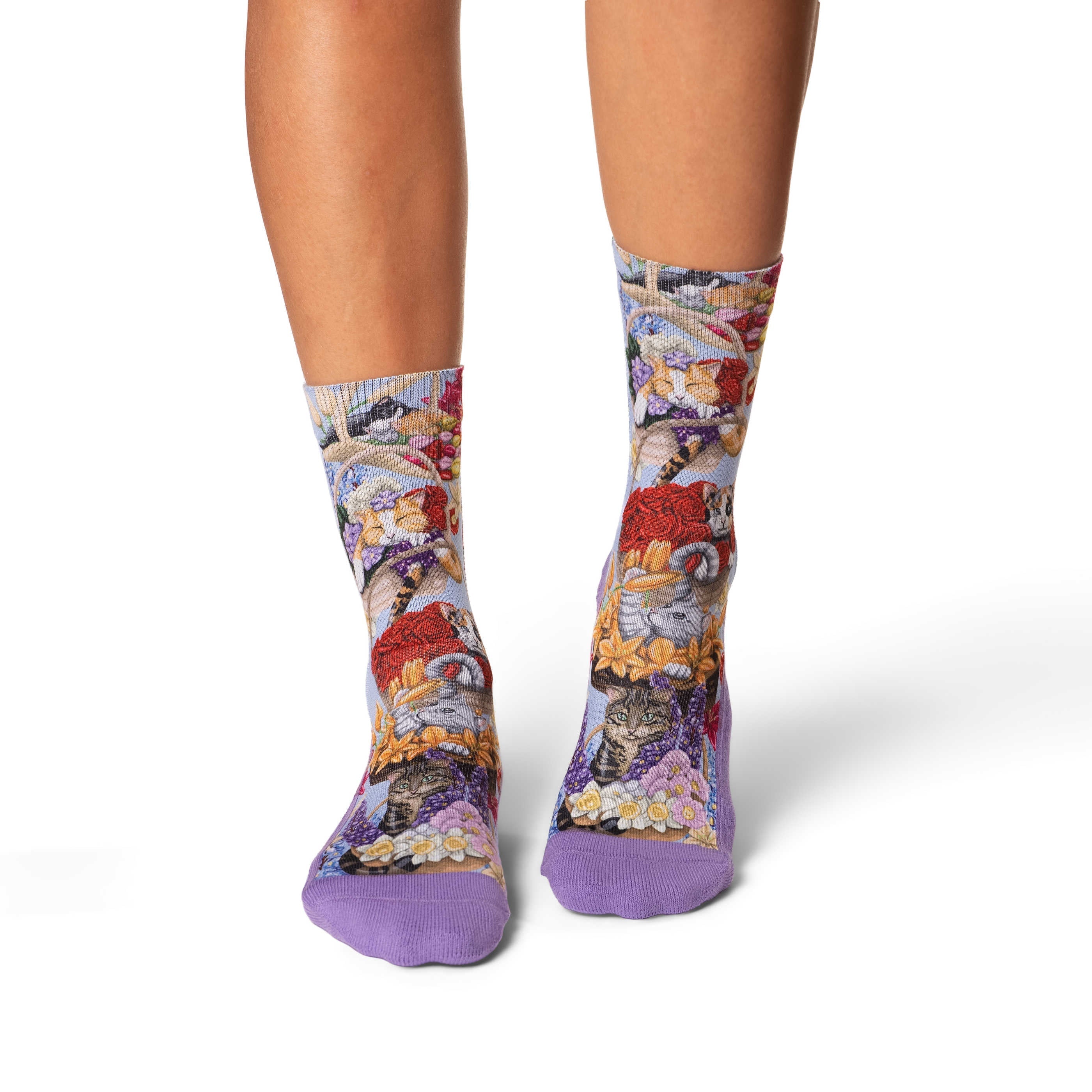 Good Luck Sock Women's Cats Playing with Flower Baskets Socks