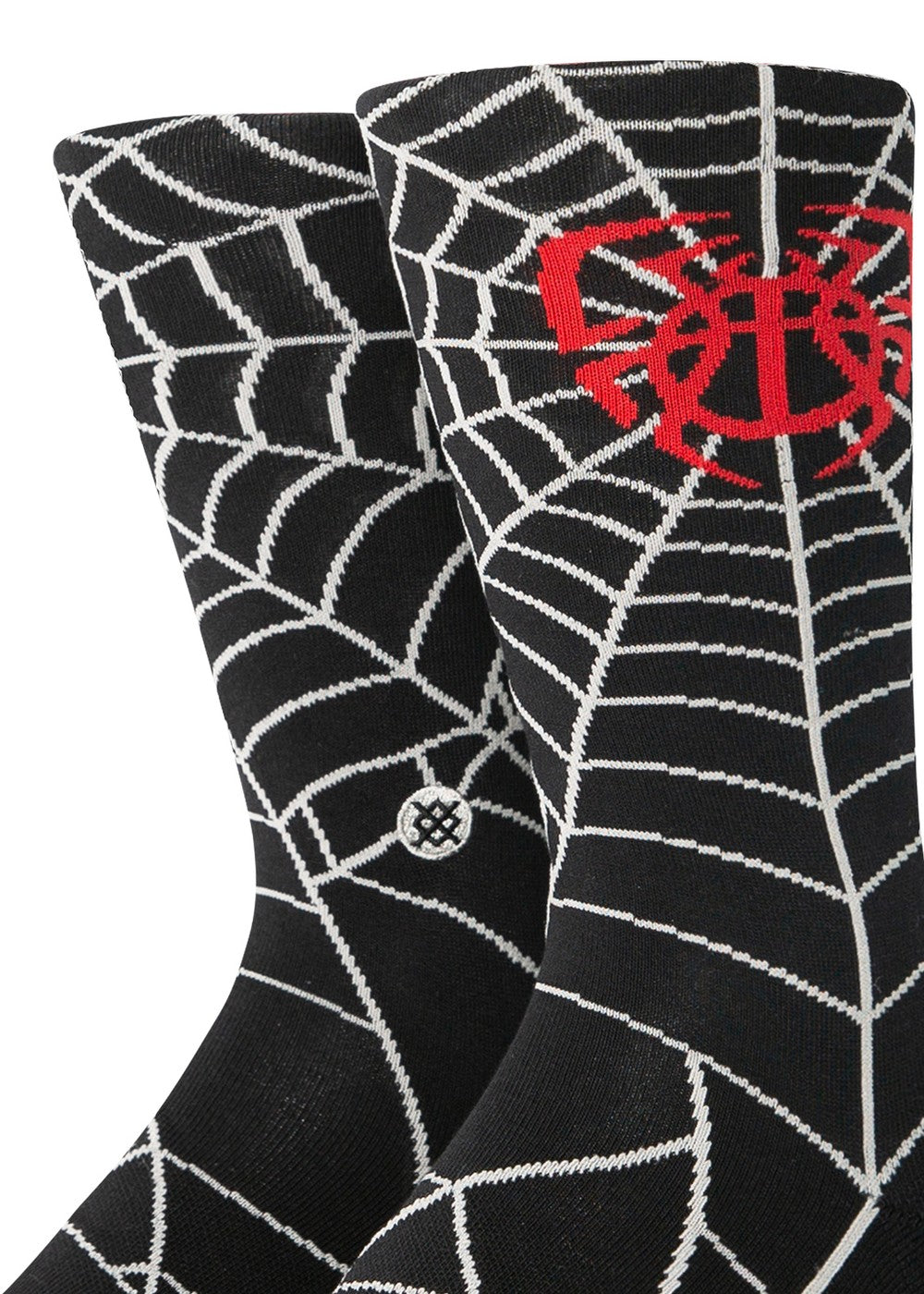 Stance Webby Crew Socks - Black spiderweb design, detail view