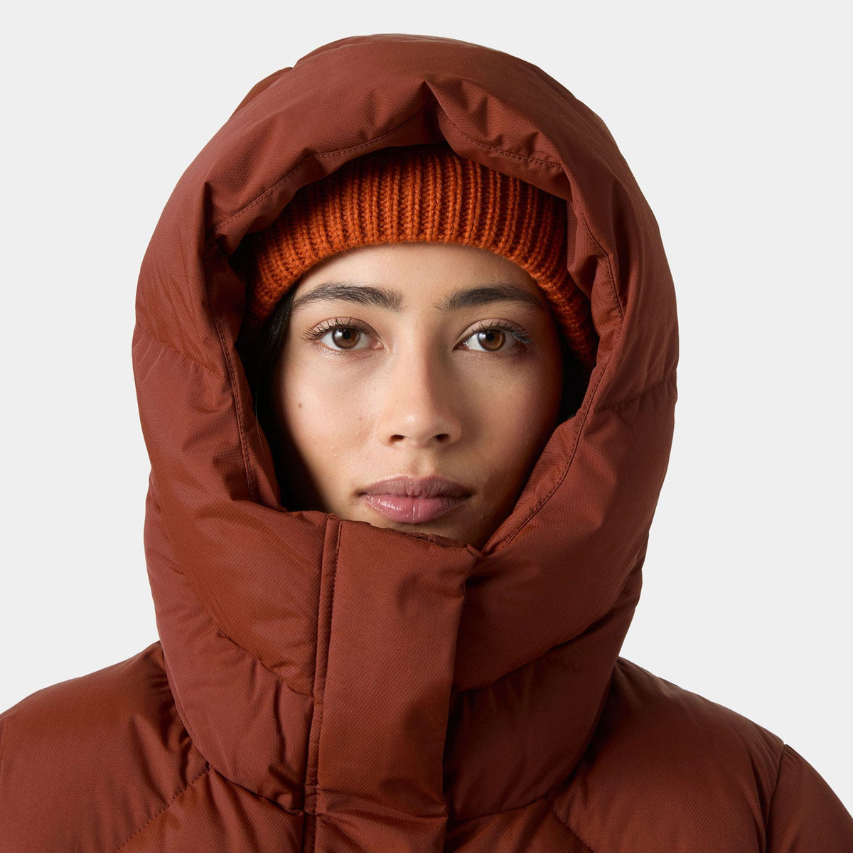 Helly Hansen Women's Aloura Puffy Parka, Iron Oxide, hood detail