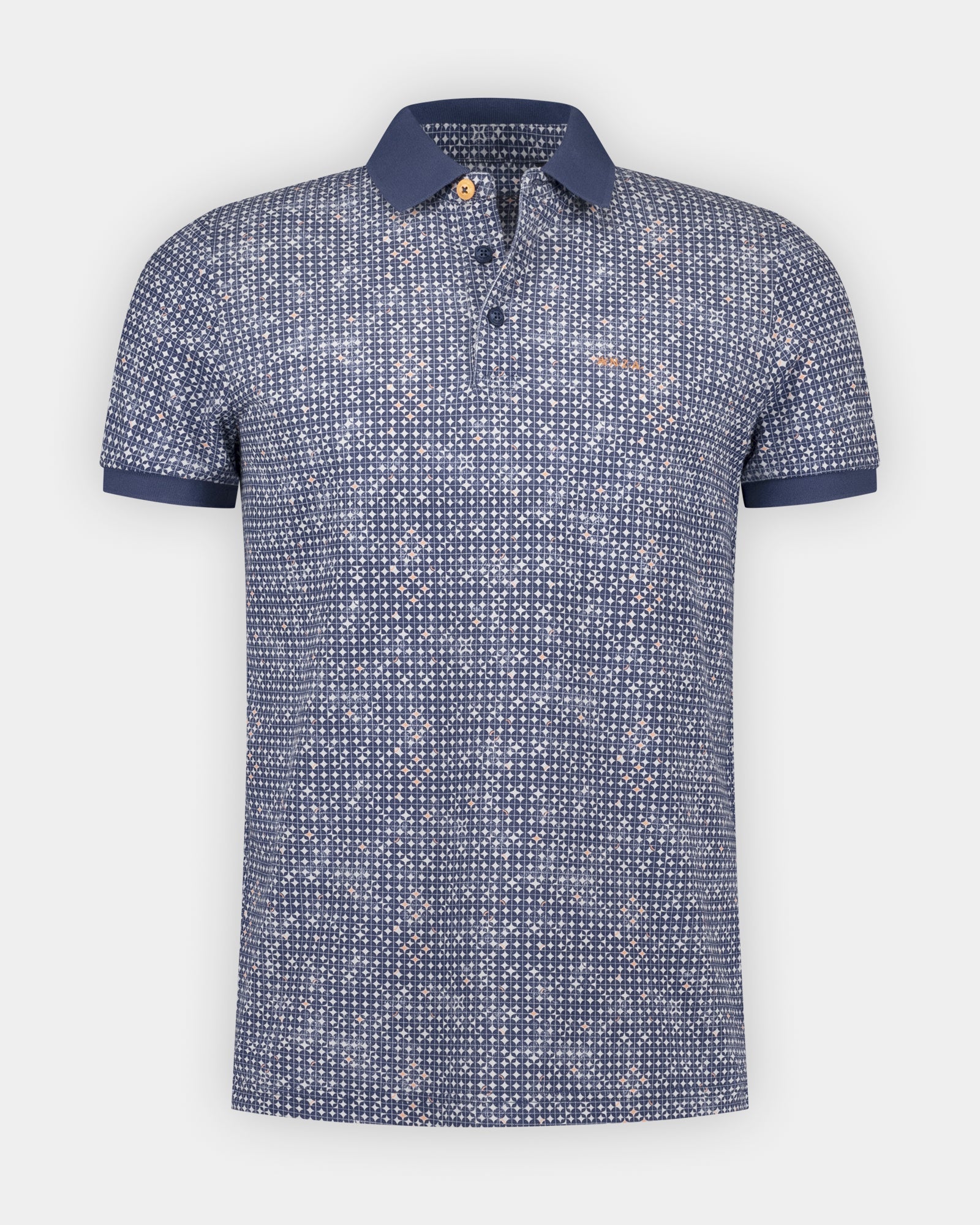NZA 26CN103 Navy Sky printed polo - front