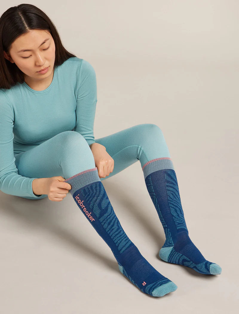 Icebreaker Women's Merino Ski+ Light Over The Calf Socks Mountain Contour