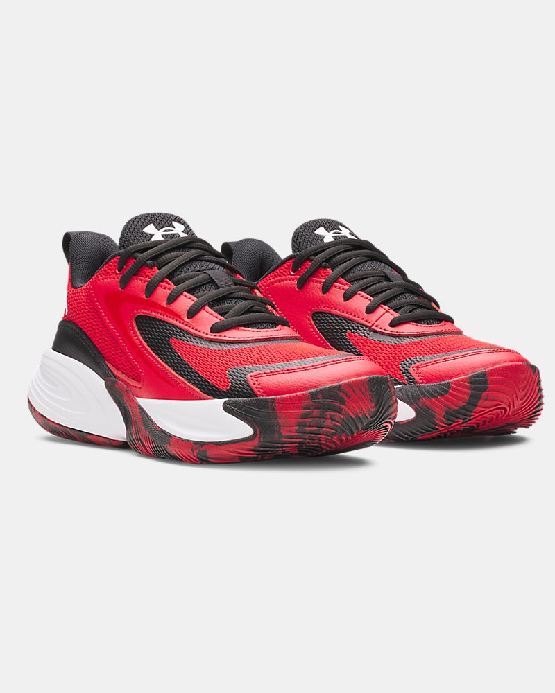 Under Armour Lockdown 8 Grade School Basketball Shoes Red/Black/White pair