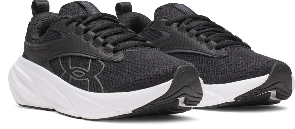 Under Armour Women's Surge 5 Running Shoes in Black/Black/White - three quarter pair view