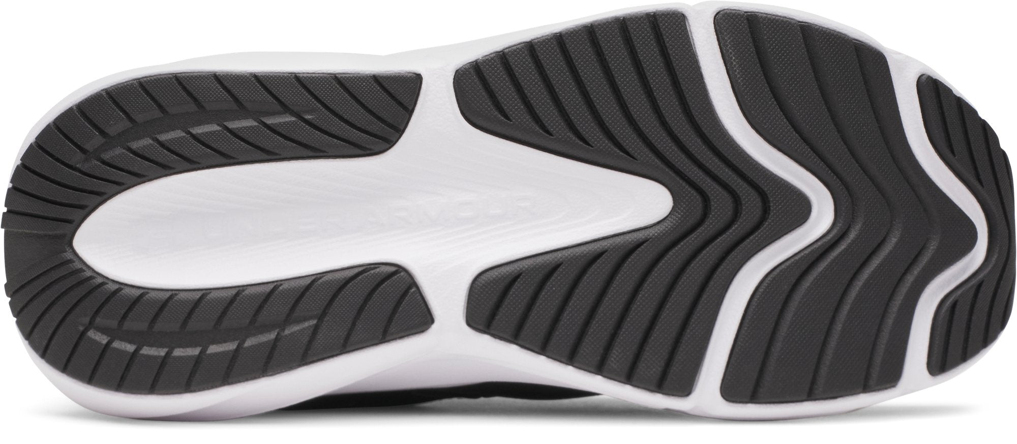 Under Armour Women's Surge 5 Running Shoes in Black/Black/White - outsole view