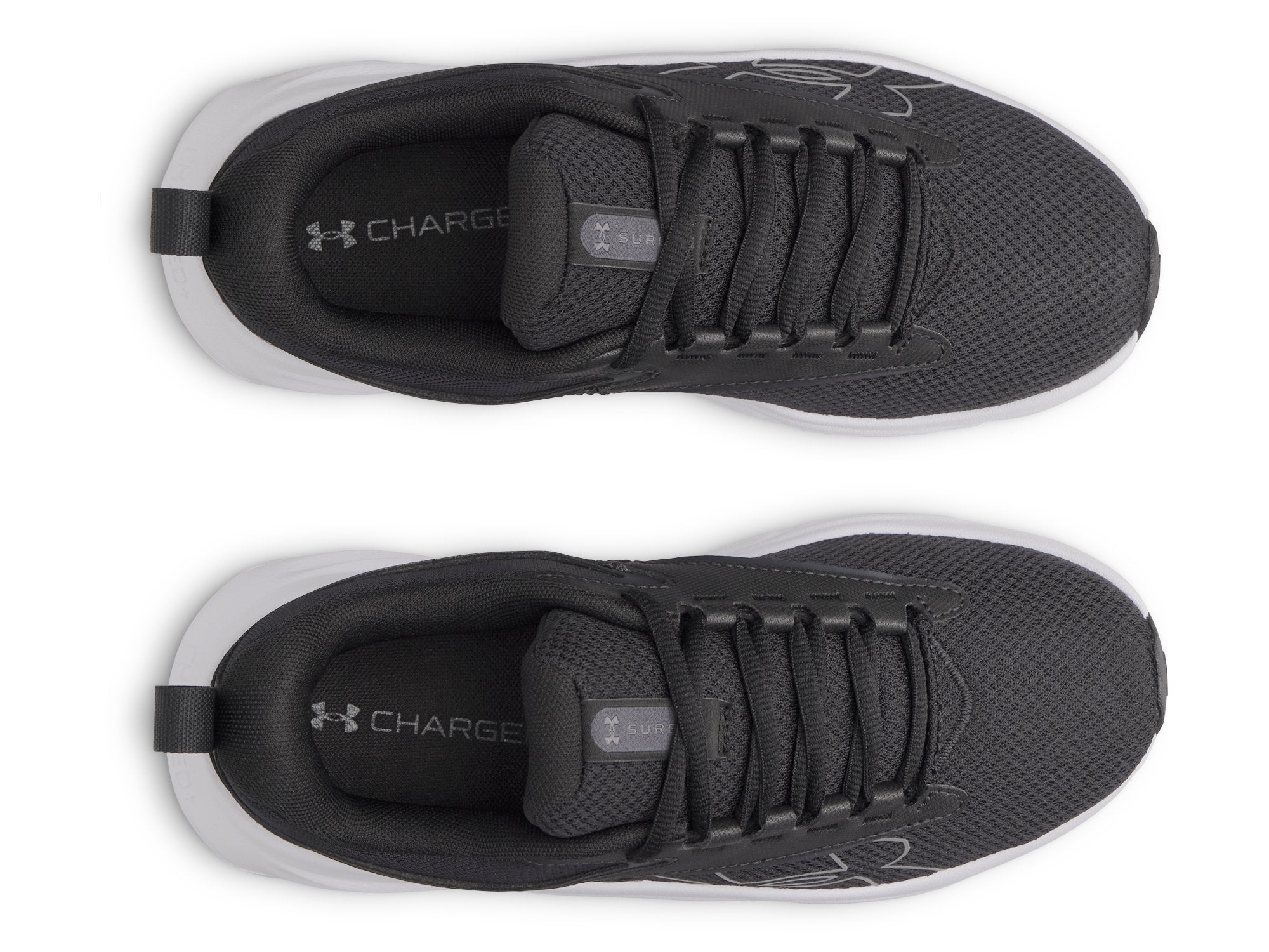 Under Armour Women's Surge 5 Running Shoes in Black/Black/White - top view