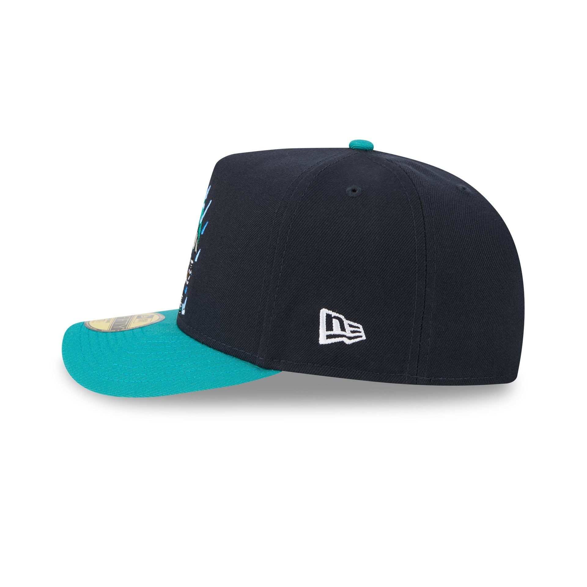 New Era Seattle Mariners MLB 2026 Cartoon A-Frame 59FIFTY junior fitted hat, left side view