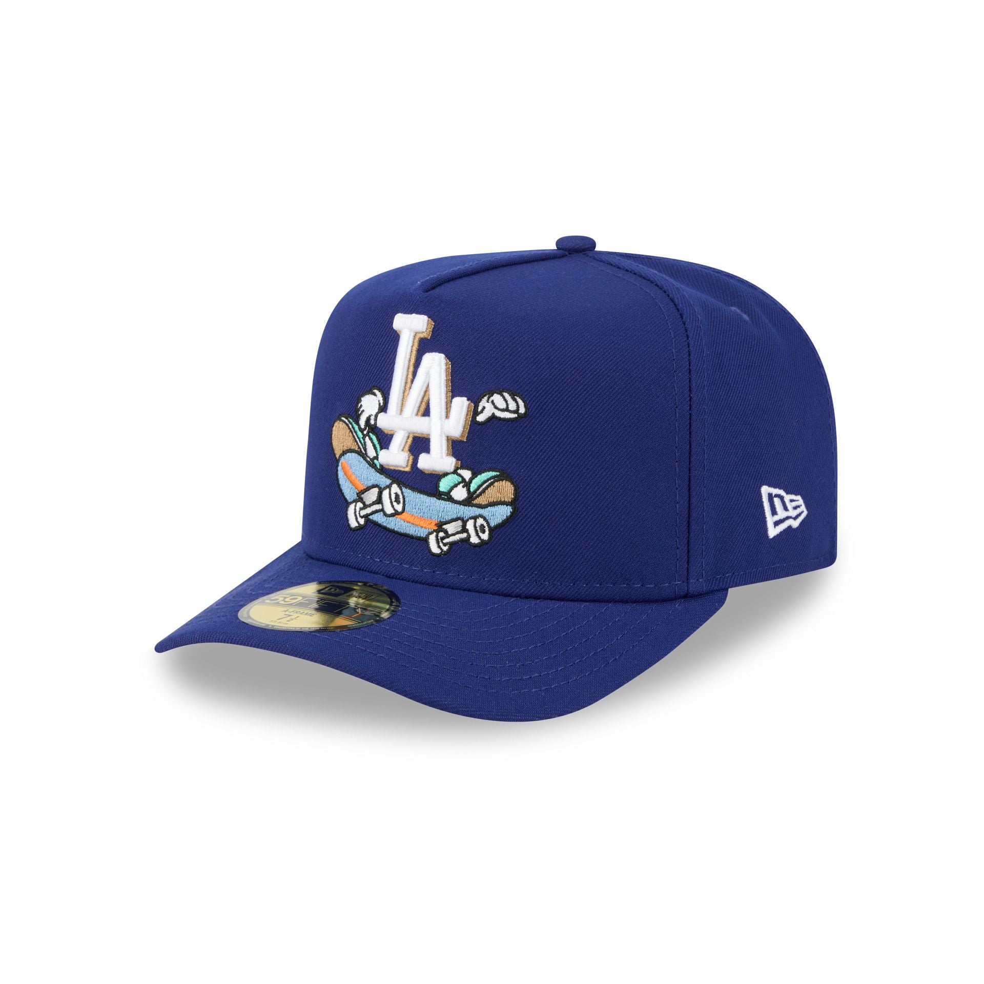 New Era Los Angeles Dodgers MLB 2026 Cartoon A-Frame 59FIFTY junior fitted hat, three-quarter left view