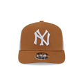 New Era New York Yankees Cooperstown Evergreen Trucker 9SEVENTY stretch-snap hat in bronze, front view