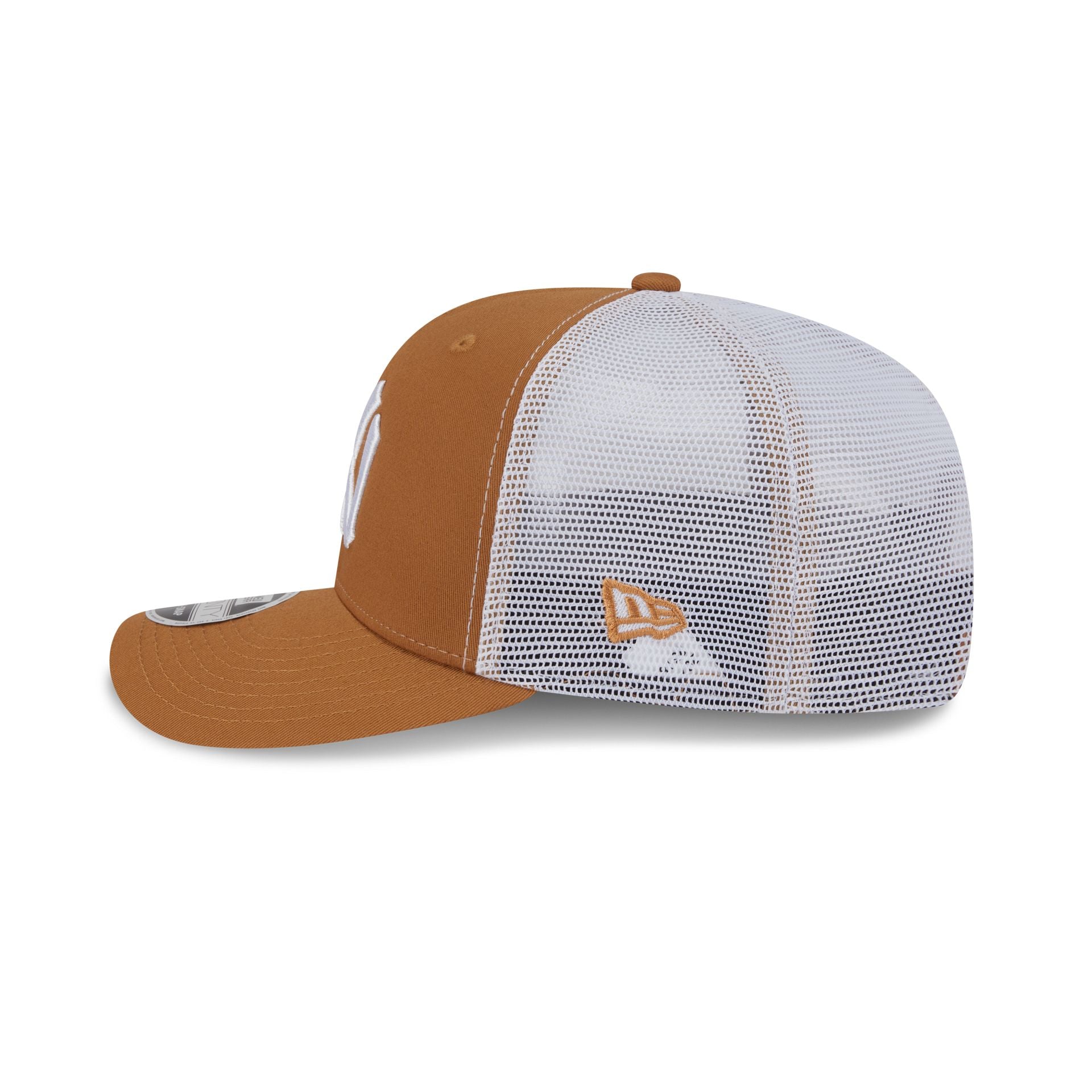 New Era New York Yankees Cooperstown Evergreen Trucker 9SEVENTY stretch-snap hat in bronze, left side view