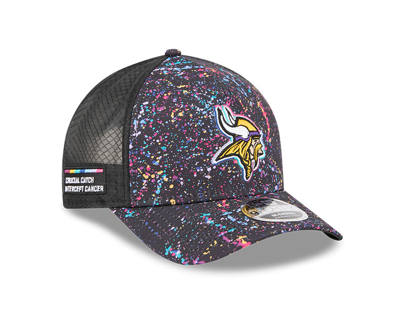 New Era Minnesota Vikings 2025 Crucial Catch 9FORTY M-Crown A-Frame Trucker Hat
