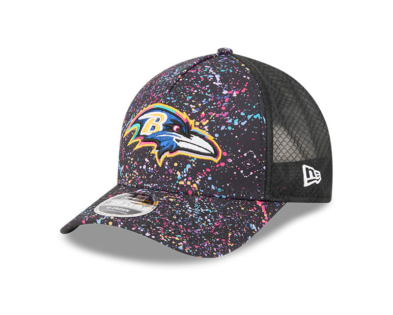 New Era Baltimore Ravens 2025 Crucial Catch 9FORTY M-Crown A-Frame Trucker Hat