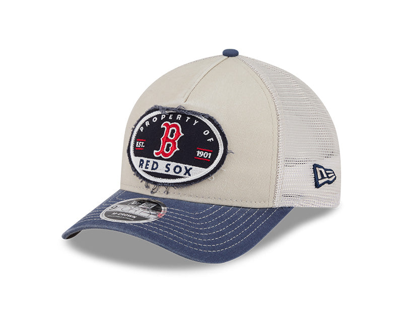 New Era Boston Red Sox Frayed M-Crown A-Frame 9FORTY Trucker Adjustable Hat