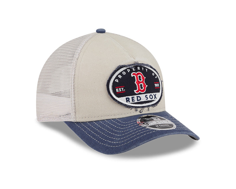 New Era Boston Red Sox Frayed M-Crown A-Frame 9FORTY Trucker Adjustable Hat