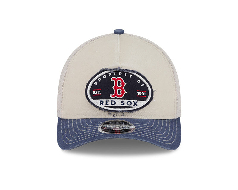 New Era Boston Red Sox Frayed M-Crown A-Frame 9FORTY Trucker Adjustable Hat