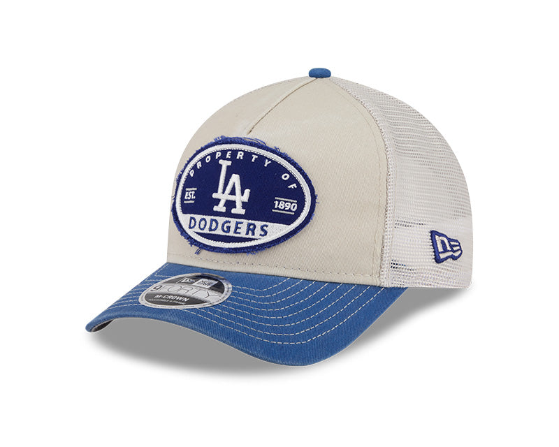 New Era Los Angeles Dodgers Frayed M-Crown A-Frame 9FORTY Trucker Adjustable Hat
