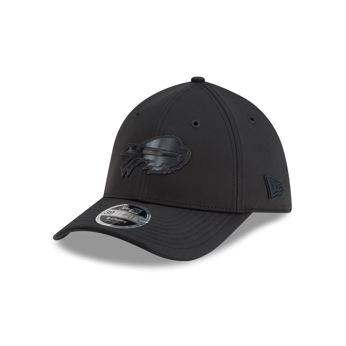 New Era Buffalo Bills 2026 Sideline 39THIRTY M-Crown stretch fit hat black three-quarter left