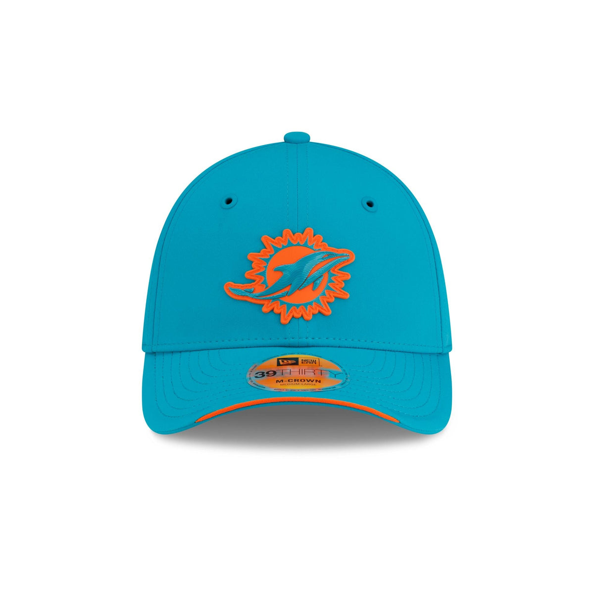 New Era Miami Dolphins 2026 Sideline 39THIRTY M-Crown stretch fit hat front
