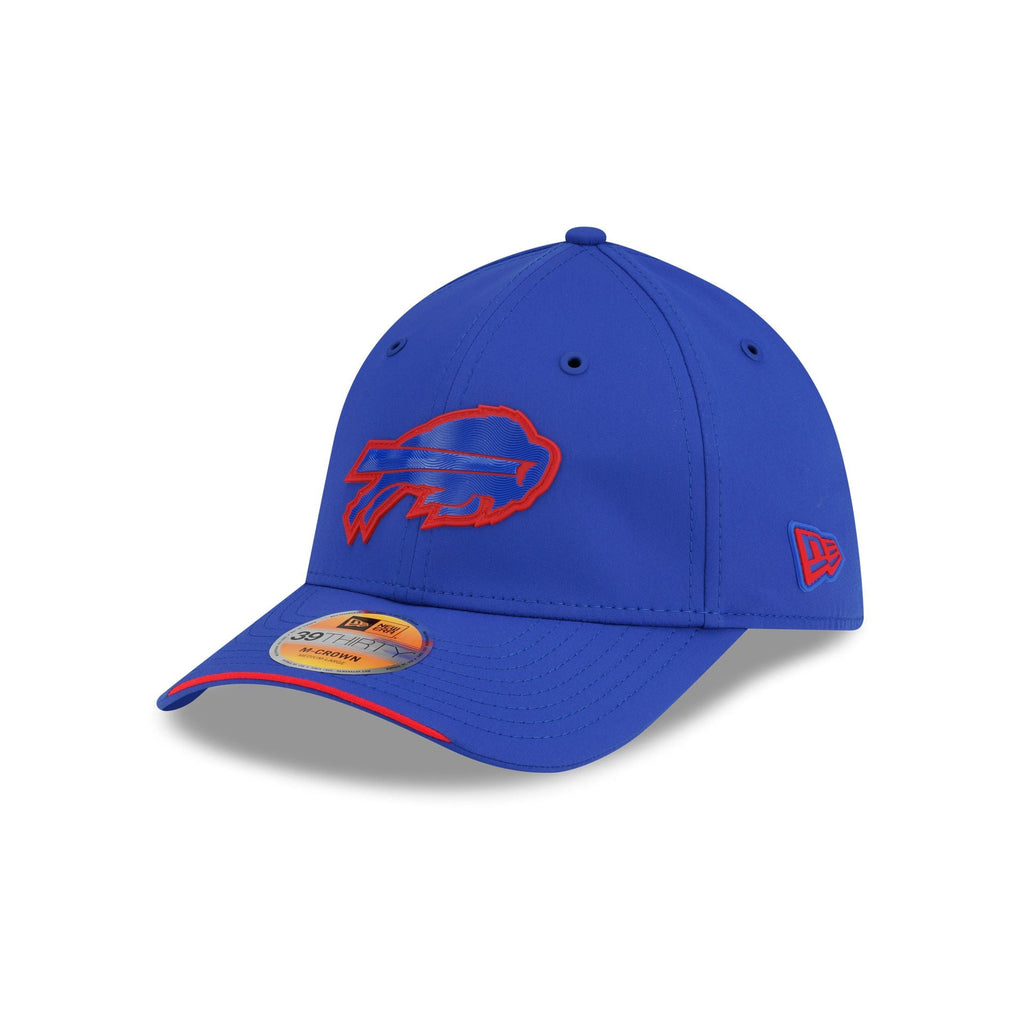 New Era Buffalo Bills 2026 Sideline 39THIRTY M-Crown stretch fit hat royal blue three-quarter left