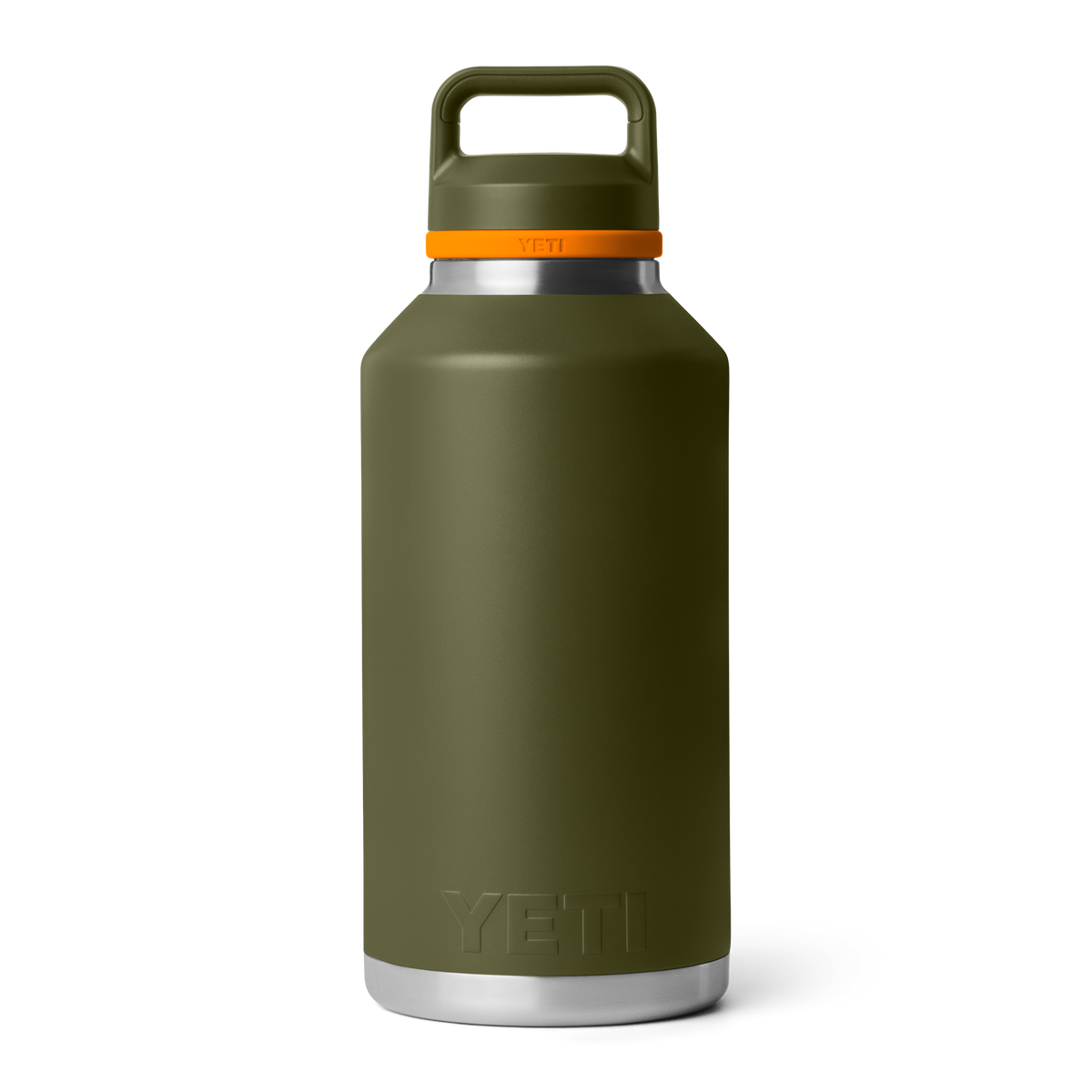 Yeti Rambler 64oz Bottle With Chug Cap - Olive/King Crab Orange, back view