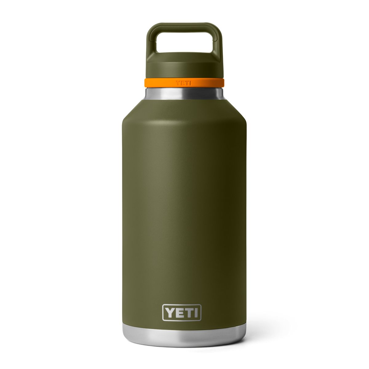 Yeti Rambler 64oz Bottle With Chug Cap - Olive/King Crab Orange, front view