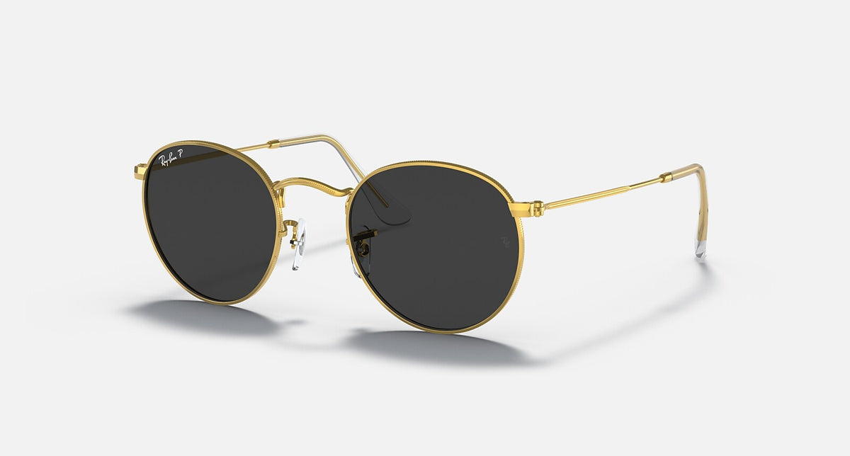 Ray-Ban Round Metal - Polished Gold / Black Polarized, three-quarter view