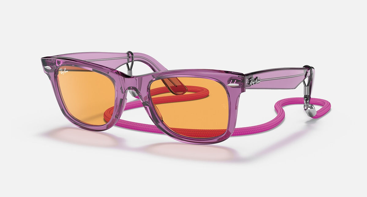 Ray-Ban Original Wayfarer - Polished Transparent Violet / Orange, three-quarter view