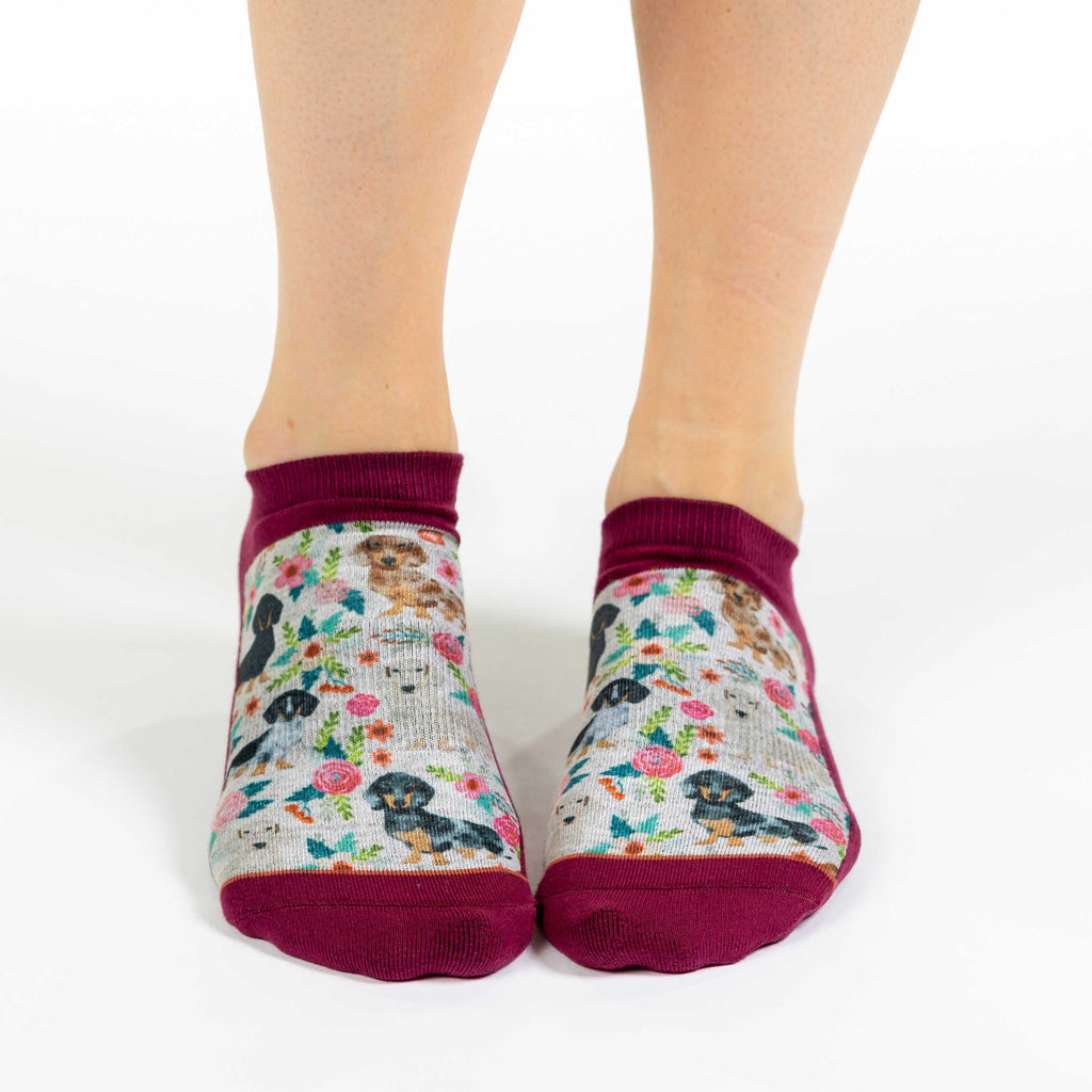 Good Luck Sock Floral Dachshunds Ankle Socks on foot
