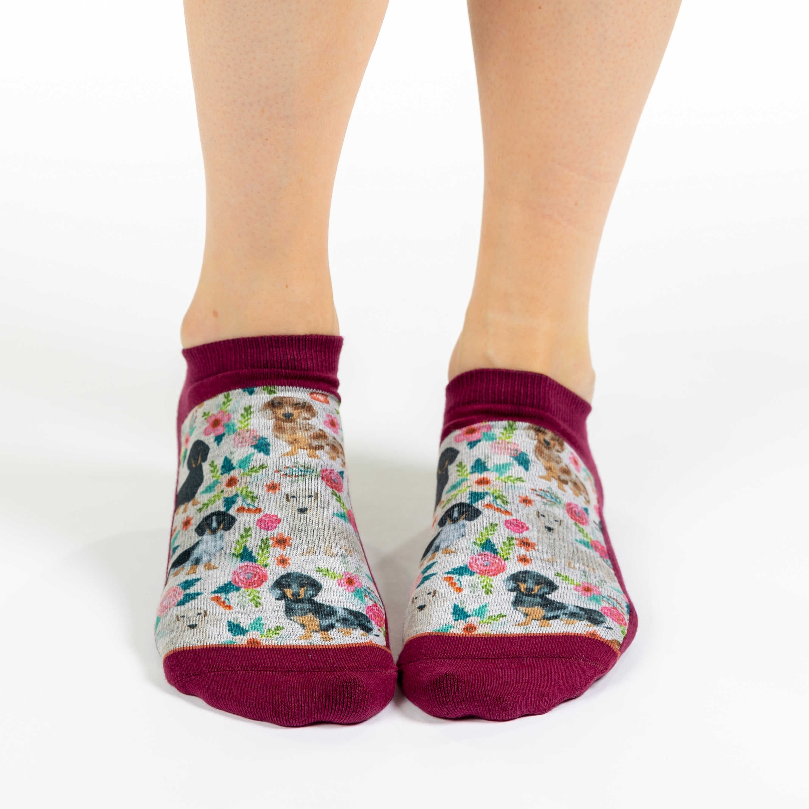 Good Luck Sock Floral Dachshunds Ankle Socks on foot