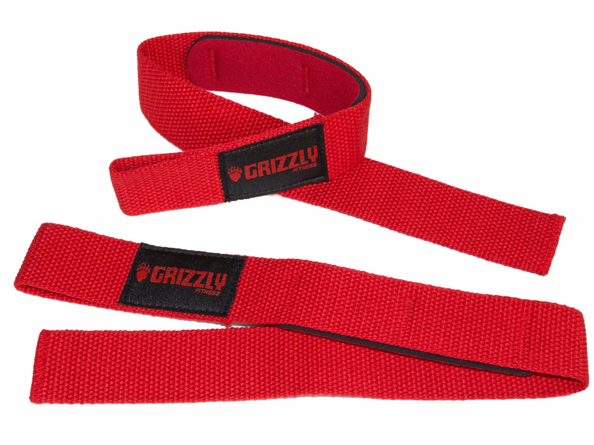 Grizzly Padded Lifting Straps Red - front view