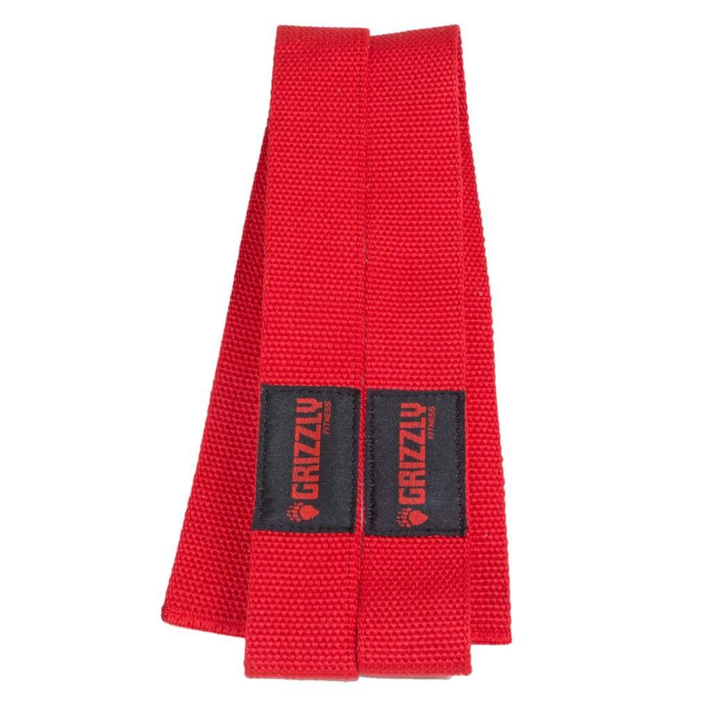 Grizzly Padded Lifting Straps Red - laid out view
