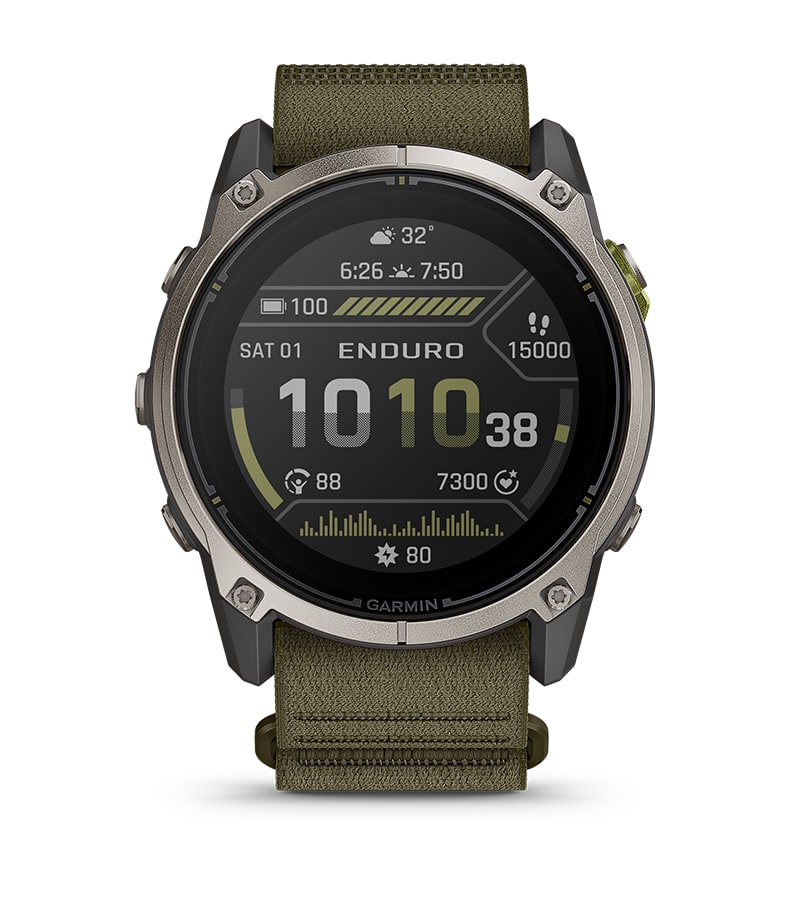 Garmin Enduro 4 GPS Smartwatch - TITANIUM/DARK OLIVE, front view
