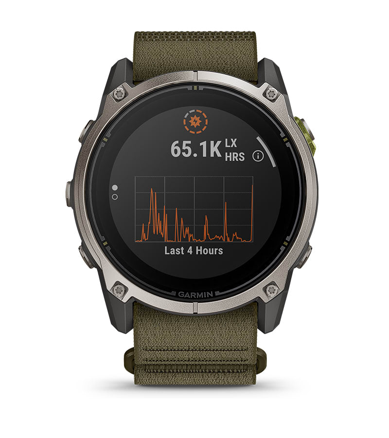 Garmin Enduro 4 GPS Smartwatch - TITANIUM/DARK OLIVE, performance screen view