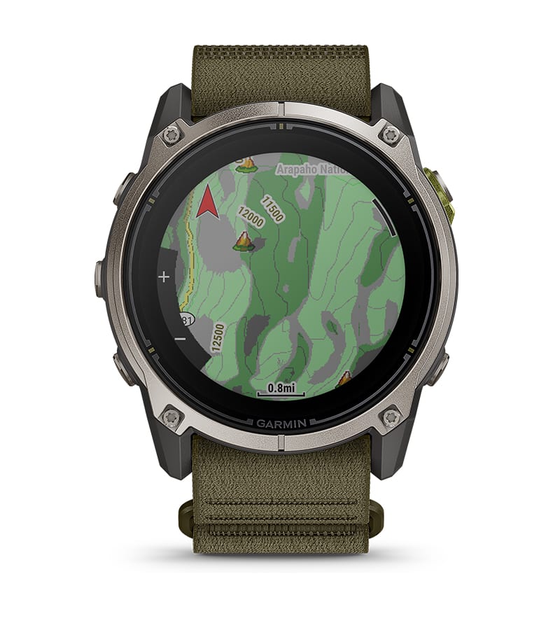 Garmin Enduro 4 GPS Smartwatch - TITANIUM/DARK OLIVE, map screen view