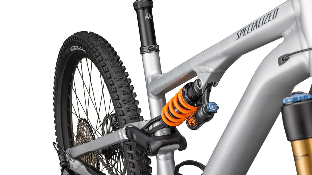 Specialized Stumpjumper 15 Alloy FOX Coil - 2025 - SATIN BRUSHED ALUMINUM/CAST BLUE, top tube detail