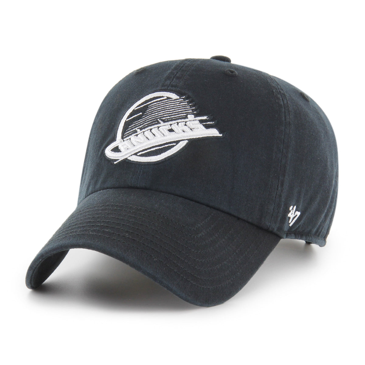 47 Brand NHL Clean Up Adjustable Hat - Black/White - Vancouver Canucks, front view